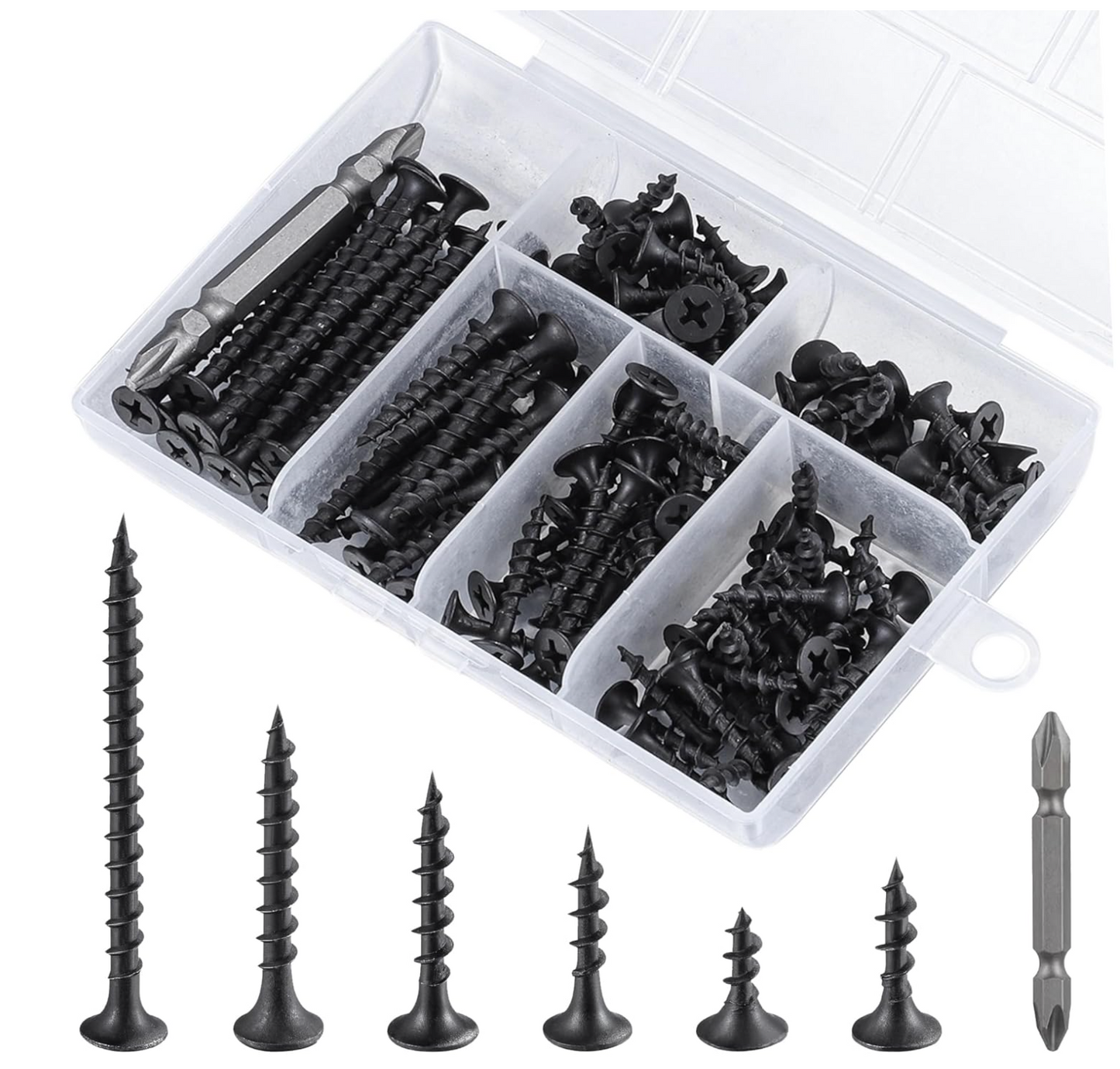 #6 Black Fastener Drywall Screws Kit-Phillips with coarse Threaded tip, Black, Suitable for Drywall Slate, Wood, etc.