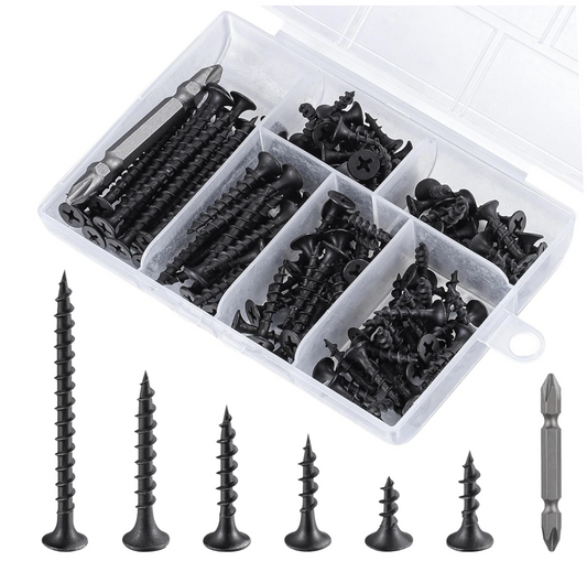 #6 Black Fastener Drywall Screws Kit-Phillips with coarse Threaded tip, Black, Suitable for Drywall Slate, Wood, etc.
